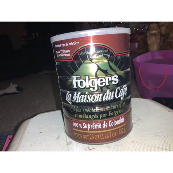 Folgers Mountain Grown Tin Metal Coffee Can w/ Lid COFFEE HOUSE- empty - Picture 12 of 15